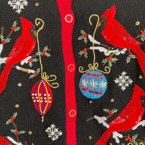 Kim Rogers Sz SP Vtg 90s Knitted Holiday Cardigan Boho Embroidered Beaded - Picture 16 of 16